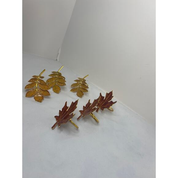 Set of 6 Napkin Rings Fall Leaves Dinner Party Entertaining Dining Table - Picture 6 of 8